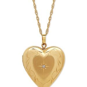 Diamond Heart Locket 18” Pendant Necklace in 10k Gold with 14k Gold Box Chain